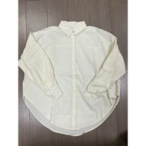 Daily Drills Yellow White Striped Seersucker Oversized Button Down Shirt Womens